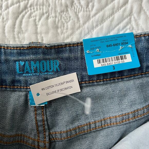 L'amour Nanette Lepore Floral Embroidered Jean Shorts High Waist Distressed 3 - Picture 3 of 3